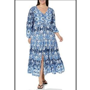 Avenue Elouise V-neckline Relaxed Maxi Dress Geometric Print Summer Praire - 16